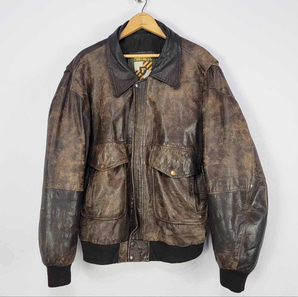 Vintage 80s Fortress Goat Kid Leather Bomber Jacket Size Large